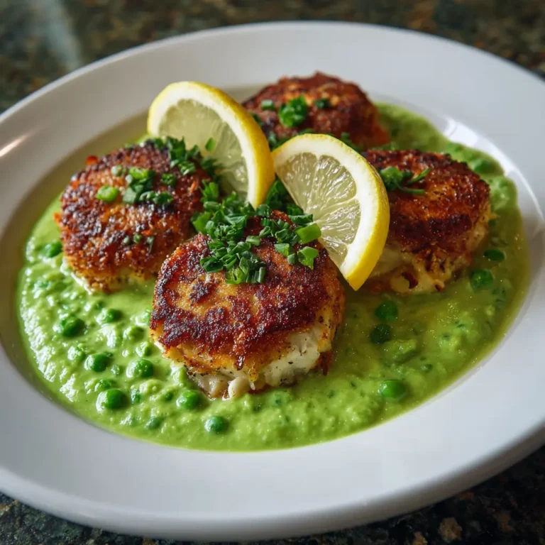 Crab Cakes with Lemon Pea sauce