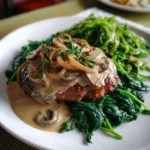 Creamy Mushroom Burger Steak with Water Spinach