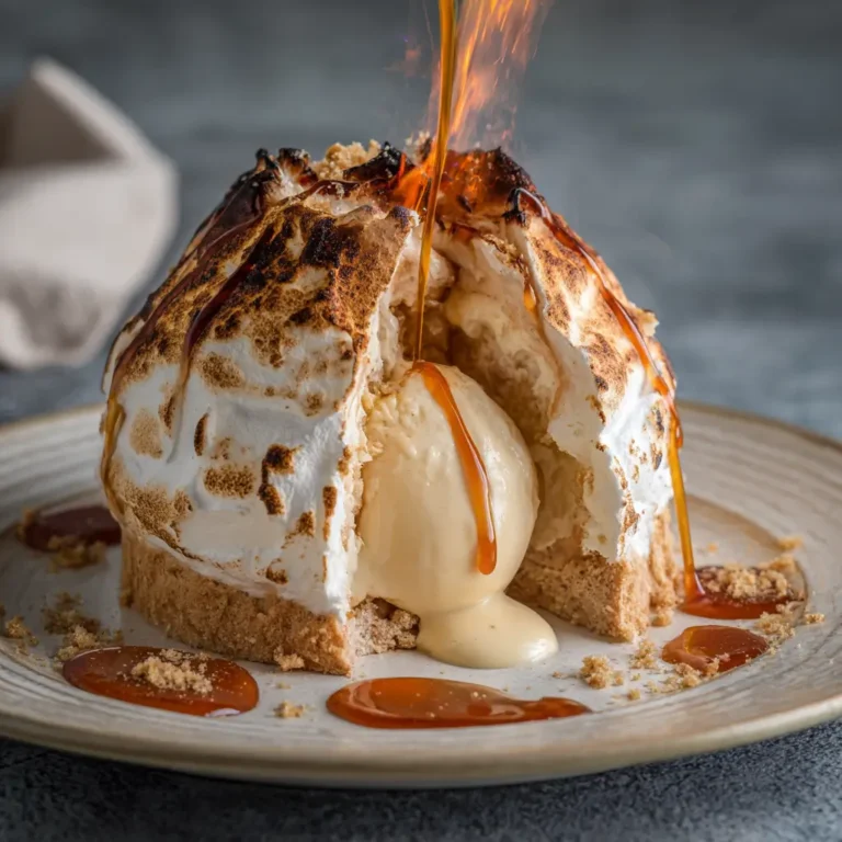 Baked Alaska (with rum pudding ice cream)