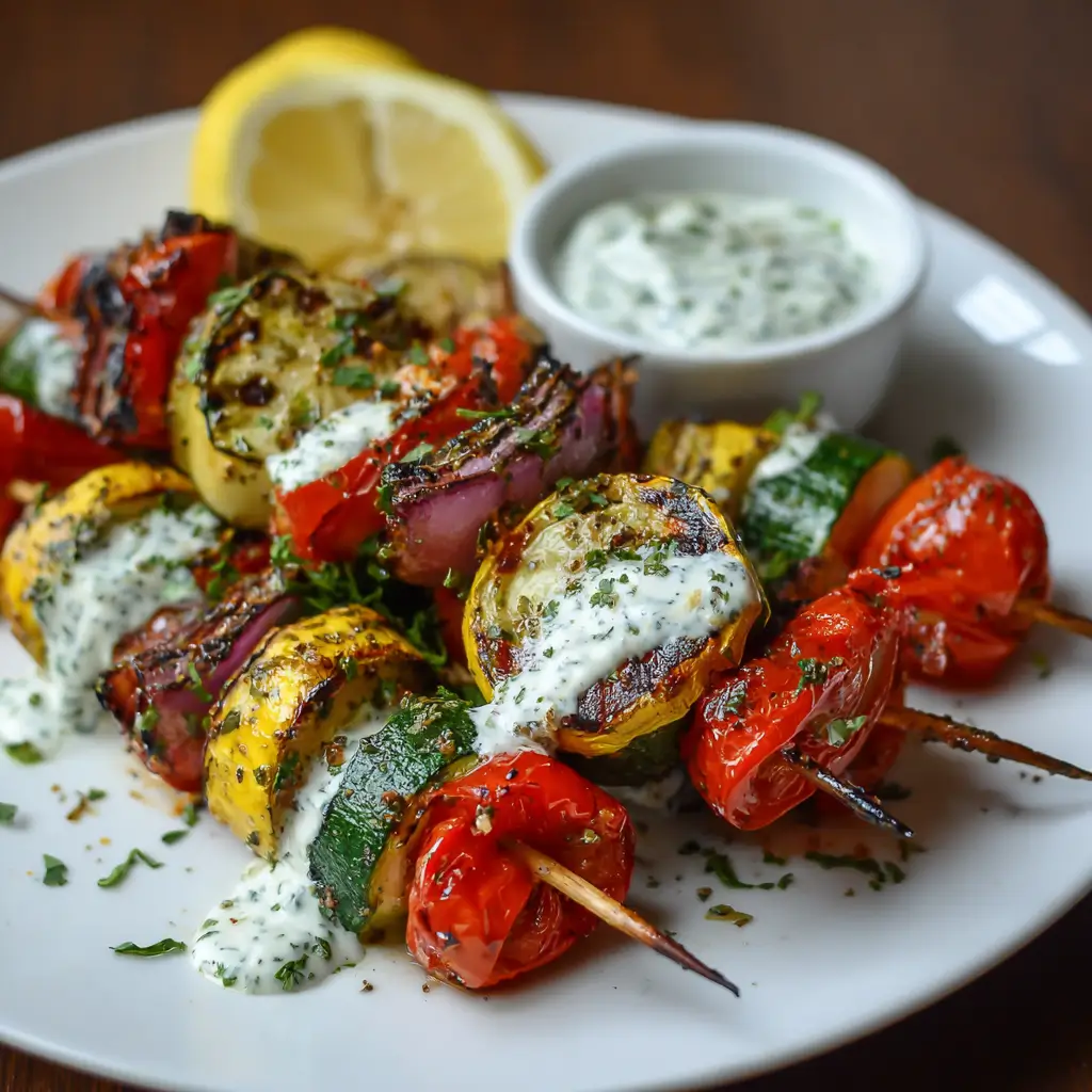 Grilled Vegetable Skewers with Herb Yogurt Sauce