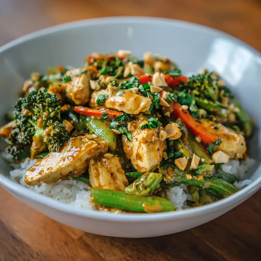 Healthy Chicken Stir-Fry with Peanut Sauce