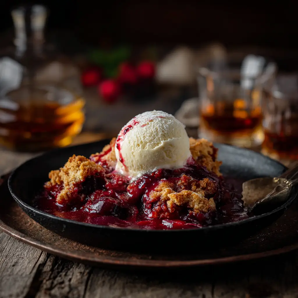 Honey‑Rose Plum Cobbler (with booze)