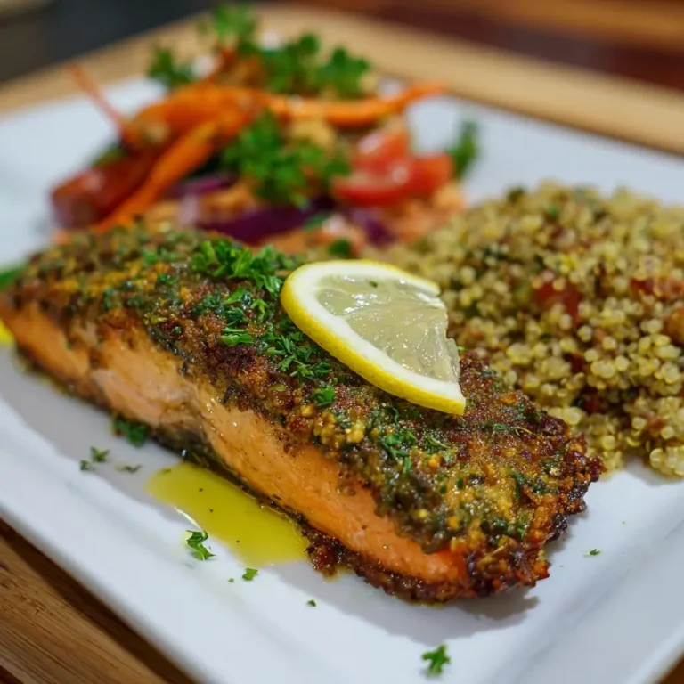 Baked Herb Crusted Salmon with Quinoa Pilaf