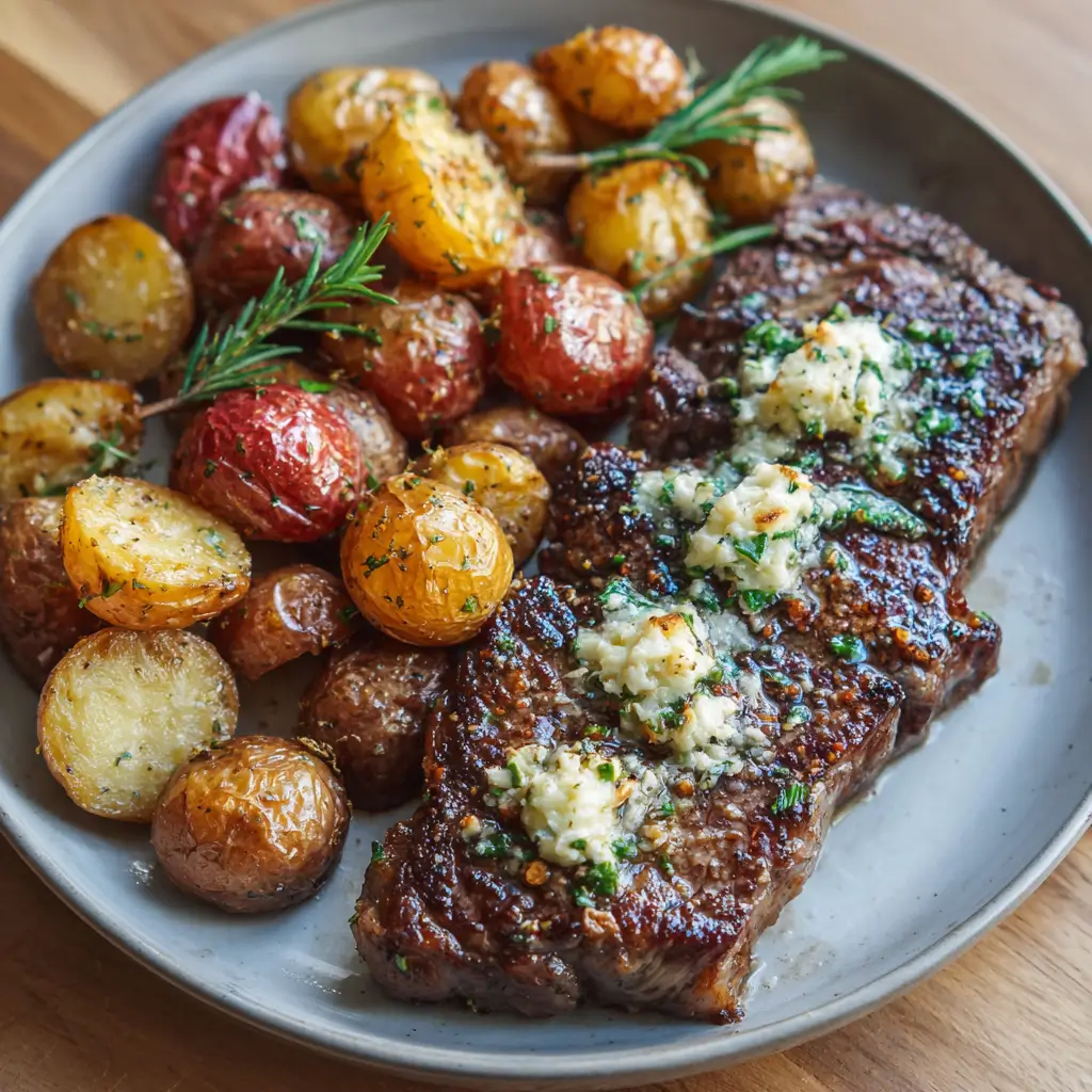Garlic Butter Steak with Roasted Potatoes