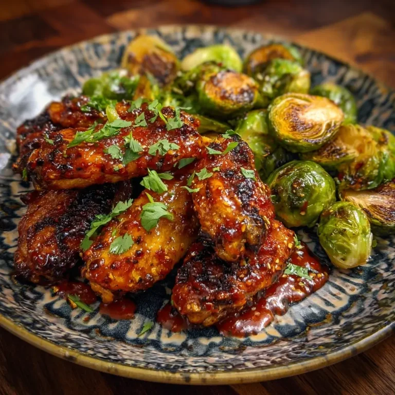 Honey Sriracha Garlic Wings with Roasted Brussels Sprouts