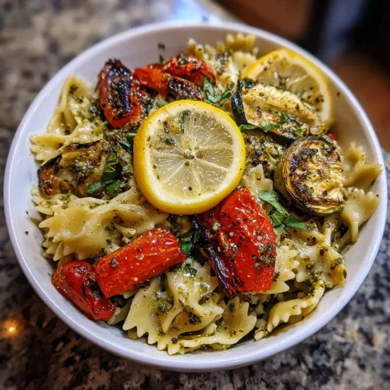 Lemon Basil Pesto Pasta with Roasted Veggies