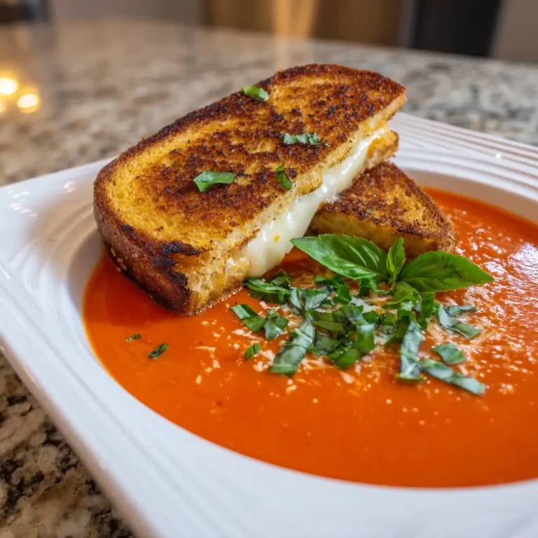 Tomato Basil Soup with Grilled Cheese