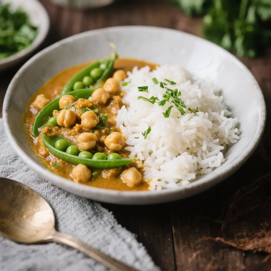 Chickpea & Sweet Pea Curry with Coconut Rice