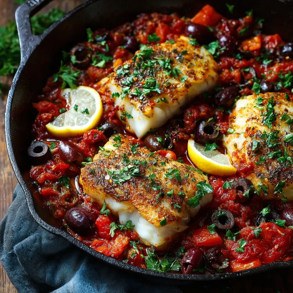 Greek Baked Cod with Olive & Tomato Ragù