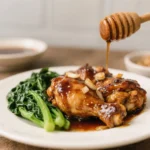 Honey Garlic Teriyaki Chicken Thighs with Chi­nese Greens