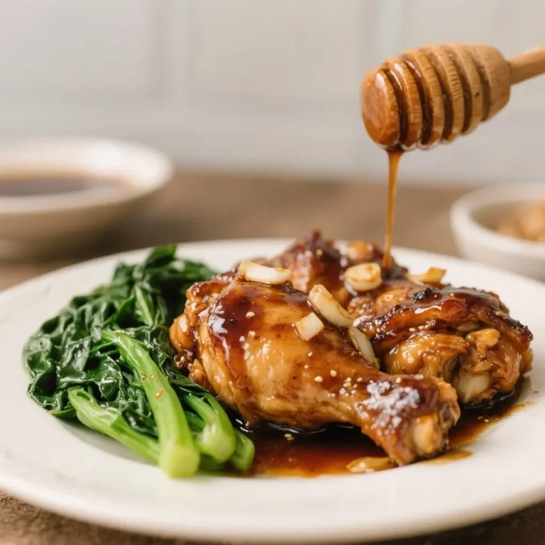 Honey Garlic Teriyaki Chicken Thighs with Chi­nese Greens