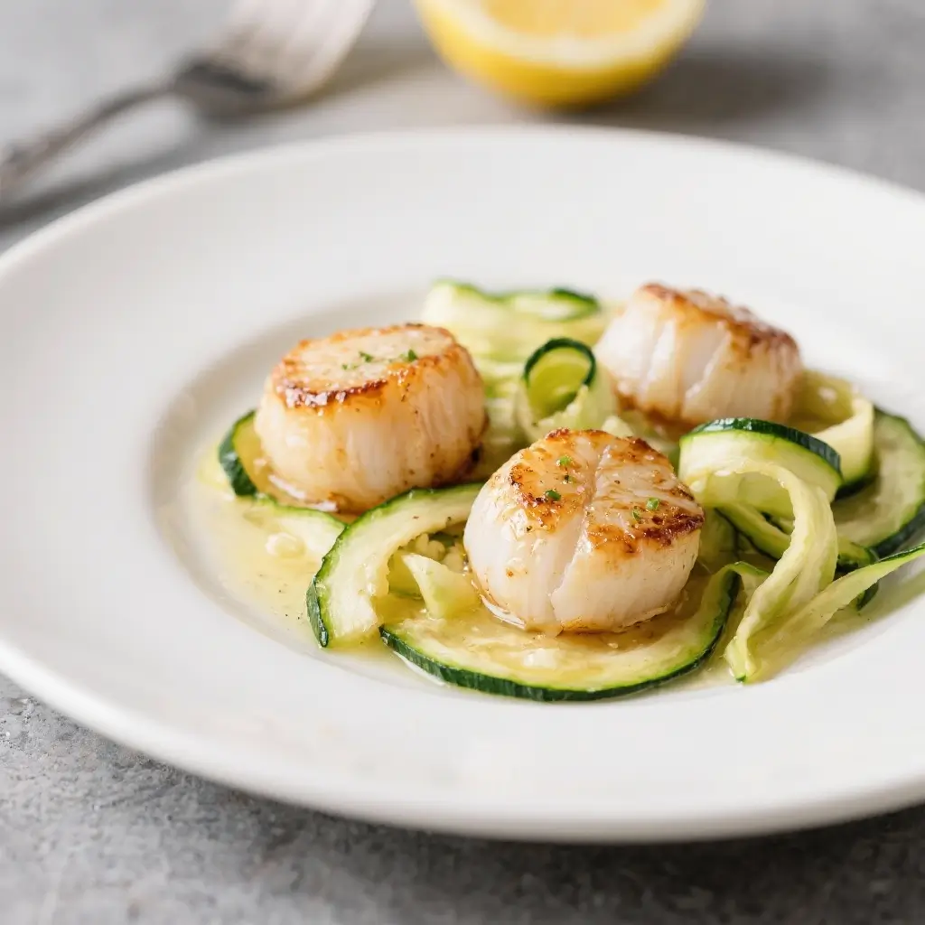 Lemon Butter Garlic Scallops with Zucchini Ribbons