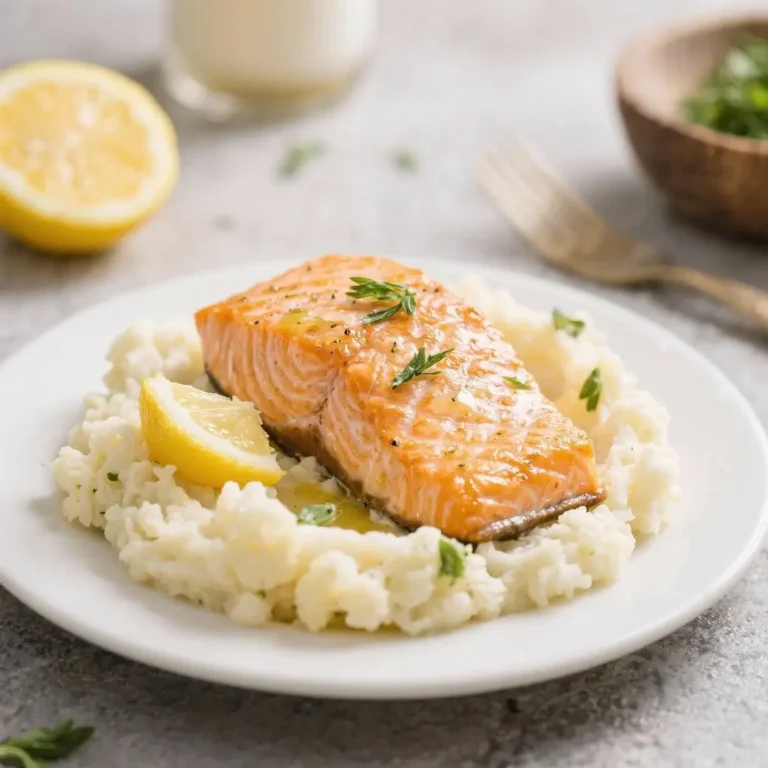 Lemon Garlic Butter Salmon with Cauliflower Mash