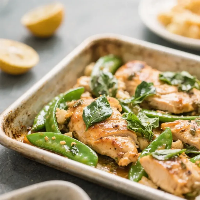 One-Pan Baked Thai Basil Chicken with Snap Peas