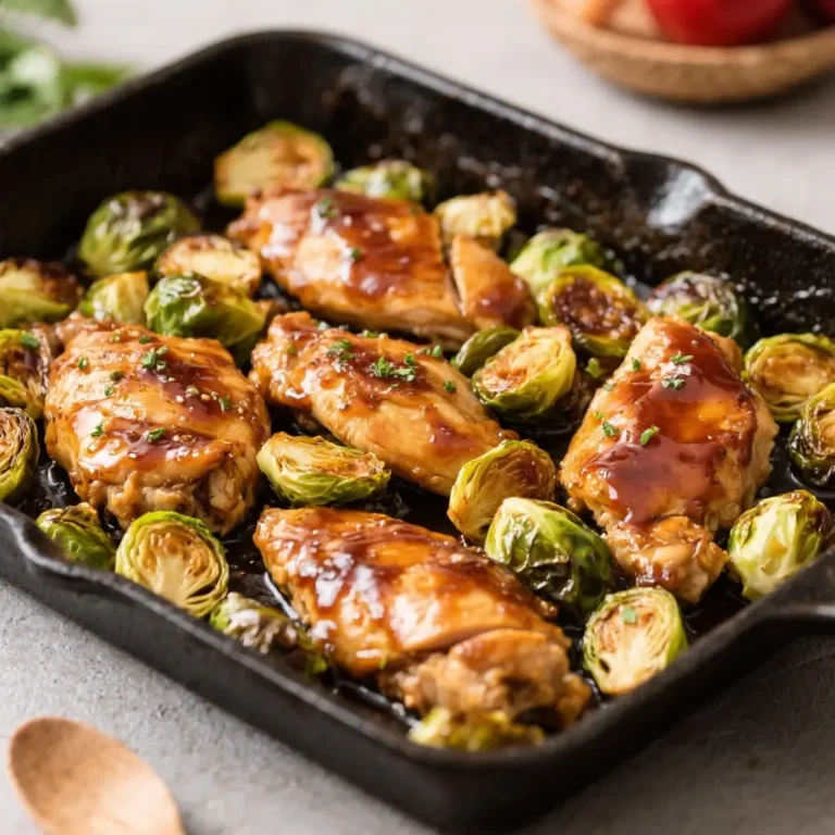 One-Pan Sticky Ginger Soy Chicken & Brussels Sprouts