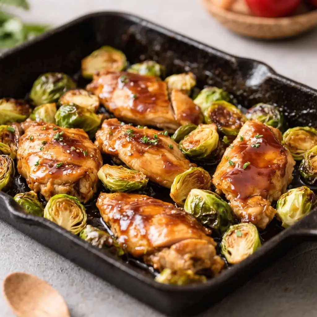 One-Pan Sticky Ginger Soy Chicken & Brussels Sprouts