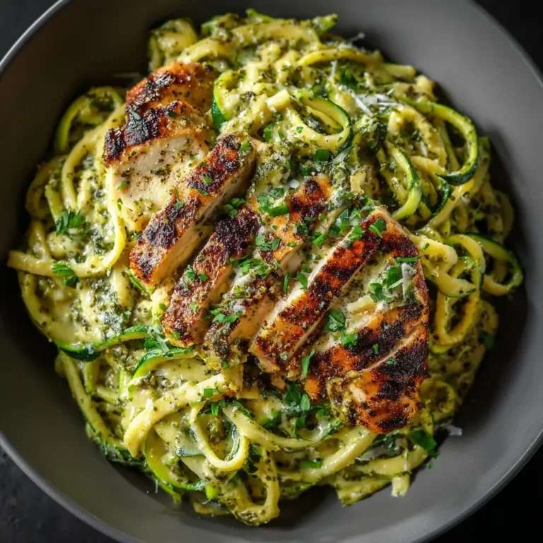 Pesto Zoodle Alfredo with Grilled Chicken