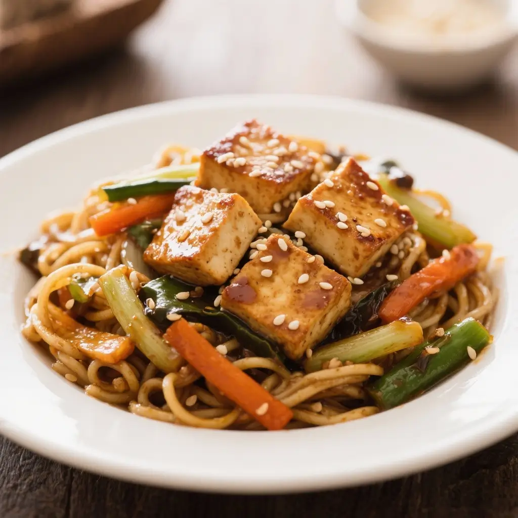 Sesame Honey Baked Tofu with Stir-Fry Veg Noodles