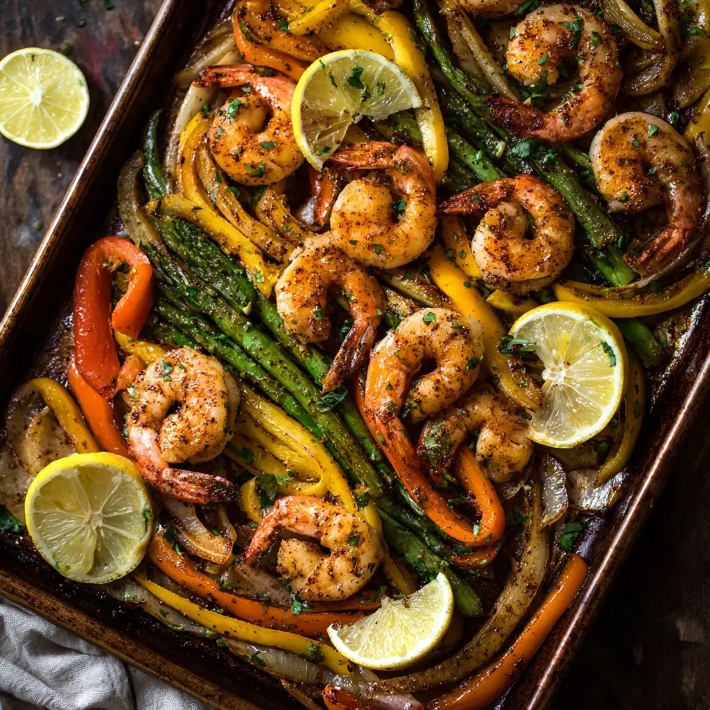 Sheet-Pan Lemon Garlic Butter Shrimp Fajitas