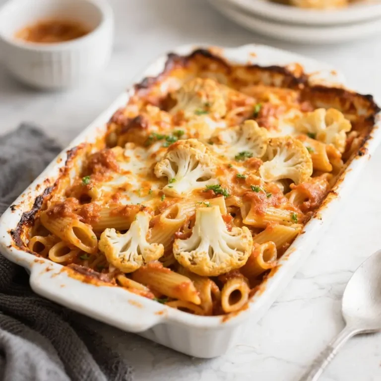 Vegan Cauliflower Buffalo Pasta Bake