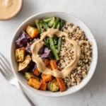 Vegan Global Bowl: Quinoa, Roasted Veggies & Tahini Dressing