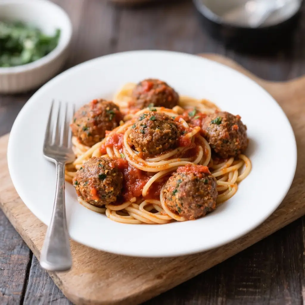 Vegan Spaghetti & Meatless Meatballs in Marinara