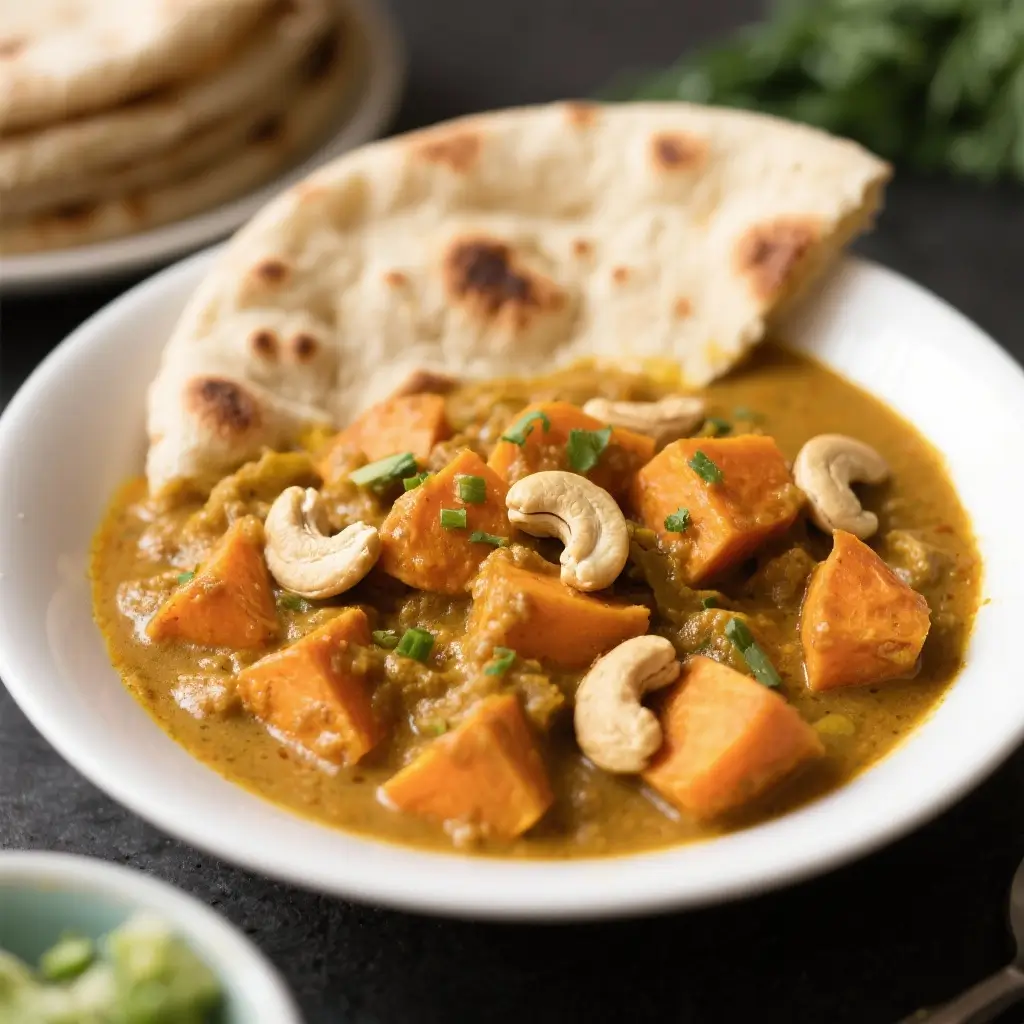 Vegan Sweet Potato & Cashew Curry with Naan
