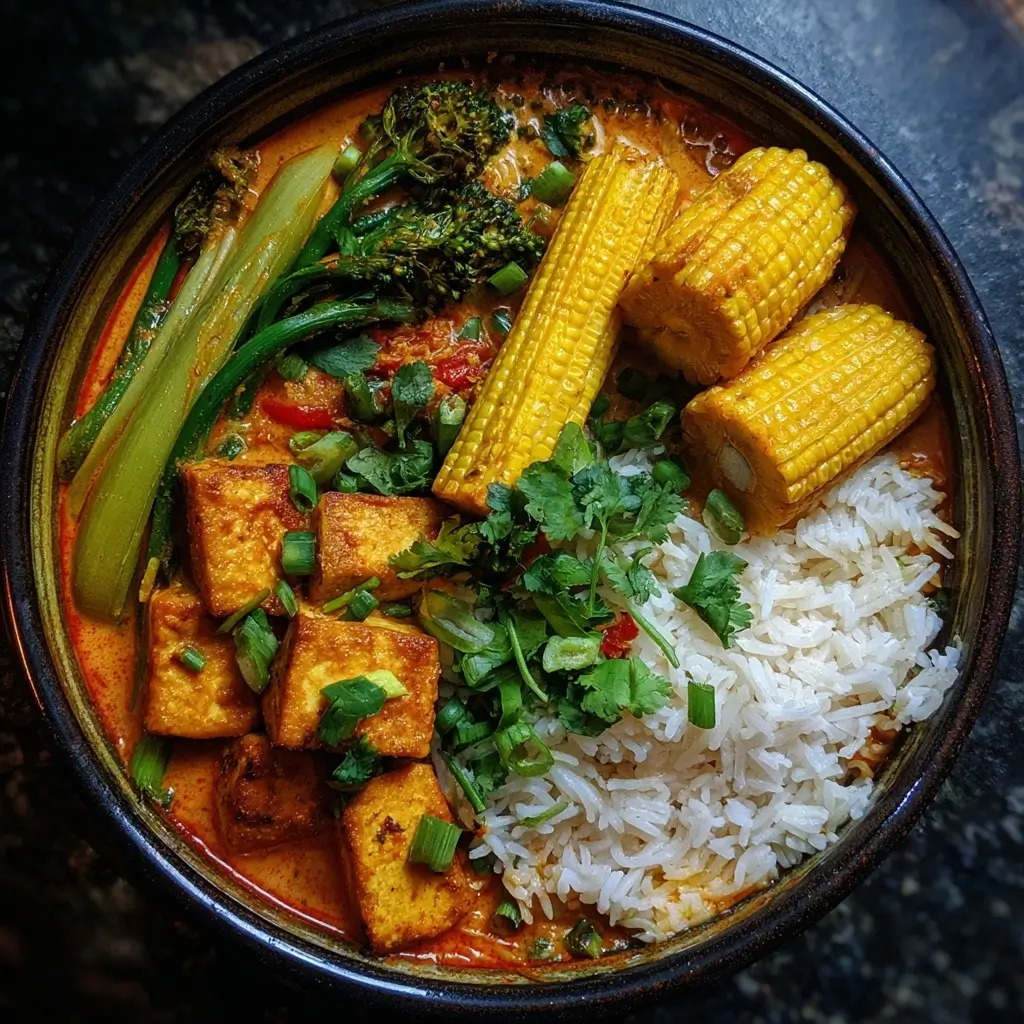 Vegan Thai Red Curry with Tofu & Baby Corn