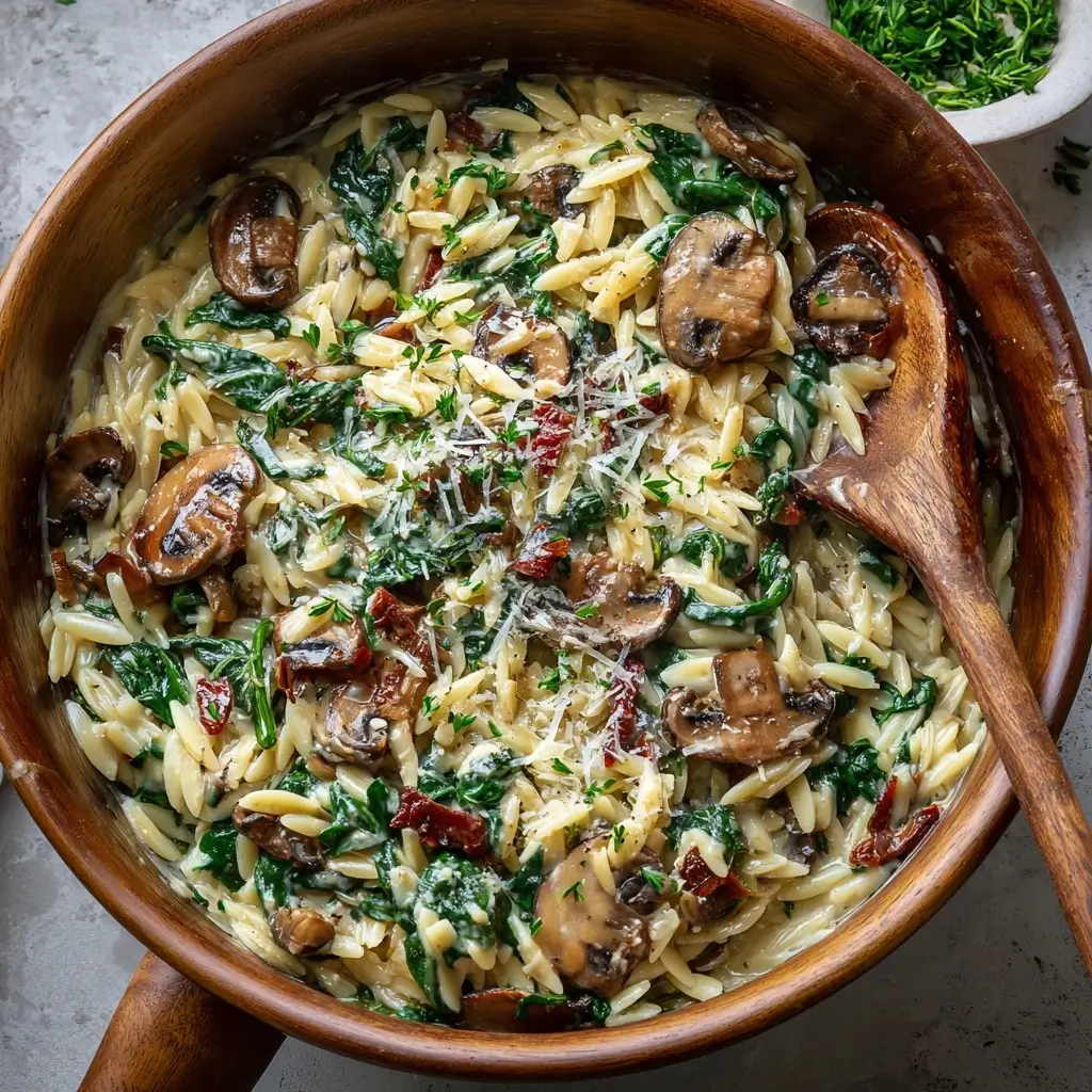 Creamy Spinach Mushroom Orzo