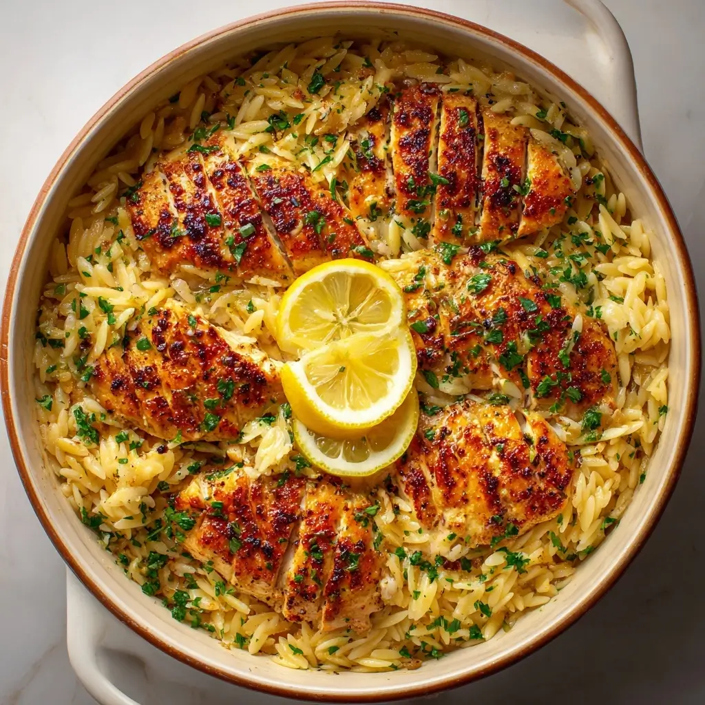 Lemon Garlic Orzo with Chicken