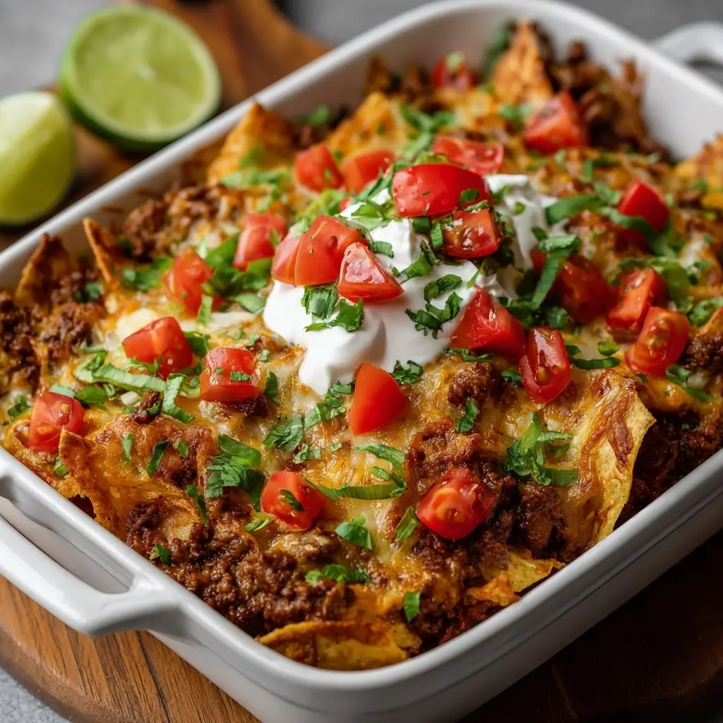 Loaded Beef Nacho Bake