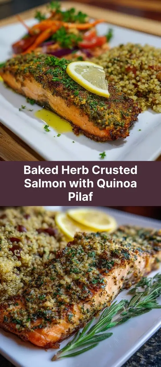 Baked Herb Crusted Salmon with Quinoa Pilaf