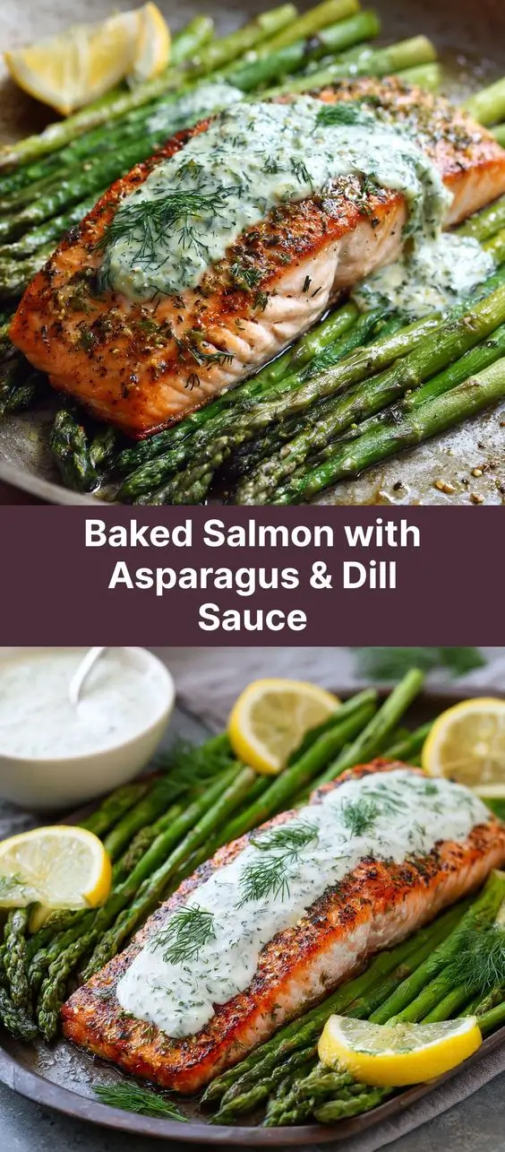 Baked Salmon with Asparagus & Dill Sauce