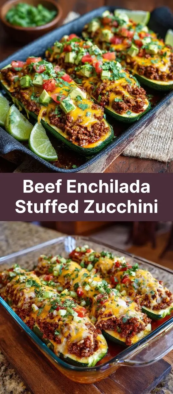 Beef Enchilada Stuffed Zucchini