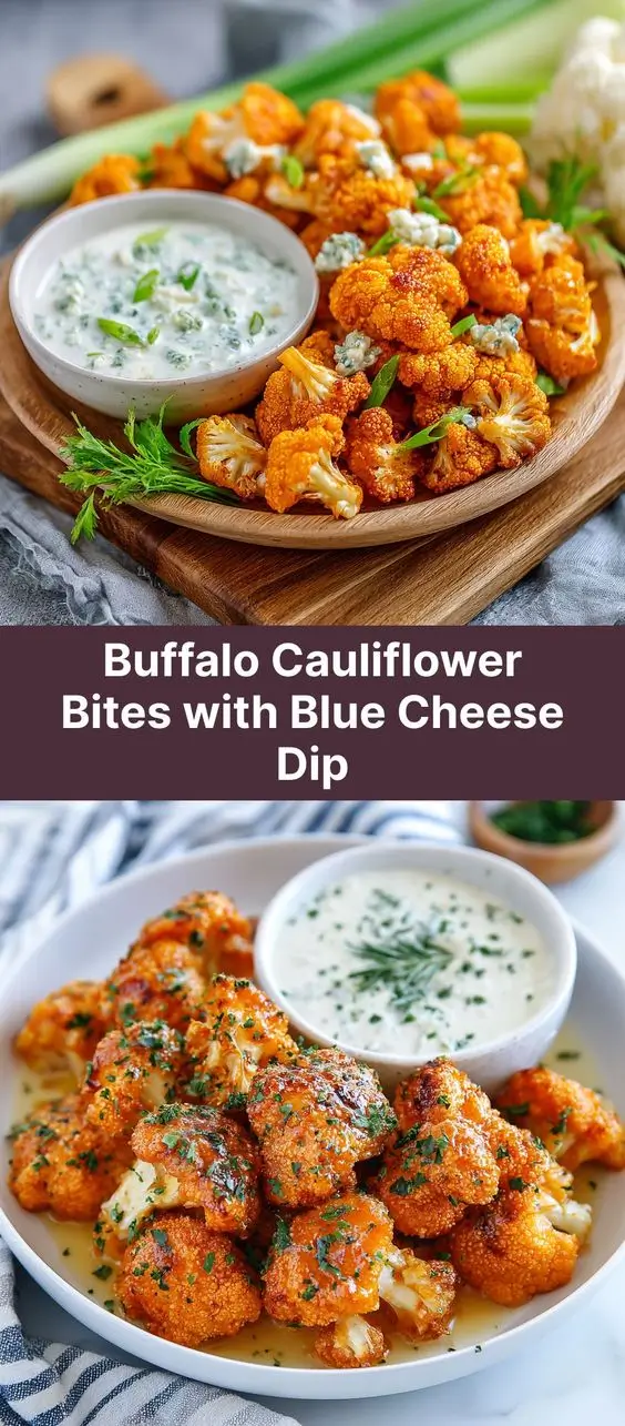 Buffalo Cauliflower Bites with Blue Cheese Dip