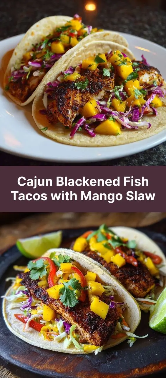 Cajun Blackened Fish Tacos with Mango Slaw