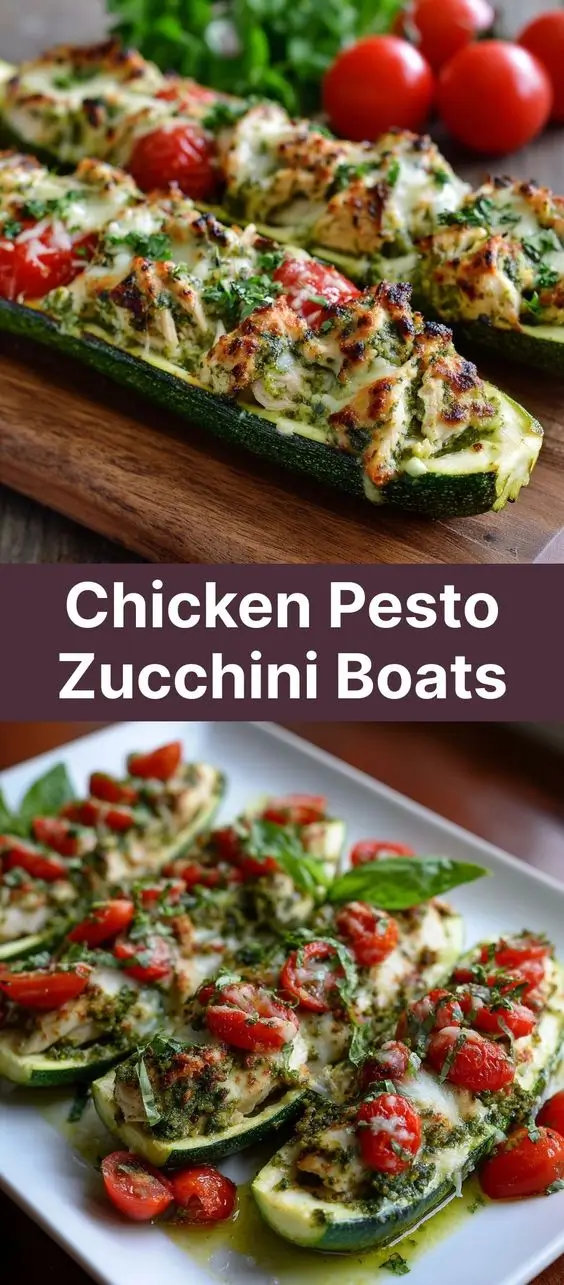 Chicken Pesto Zucchini Boats