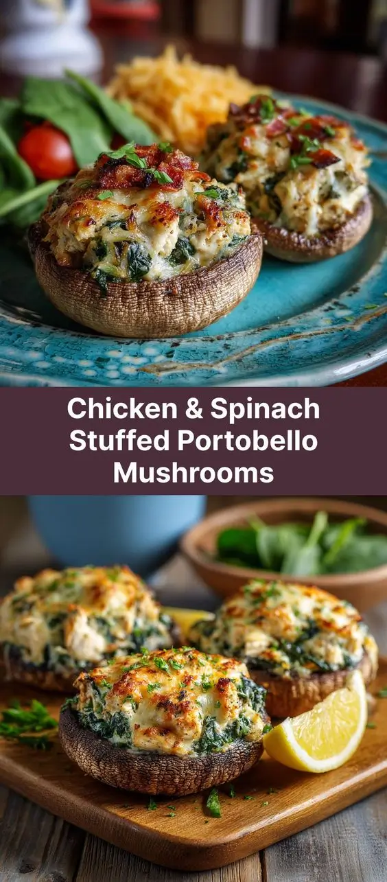 Chicken & Spinach Stuffed Portobello Mushrooms
