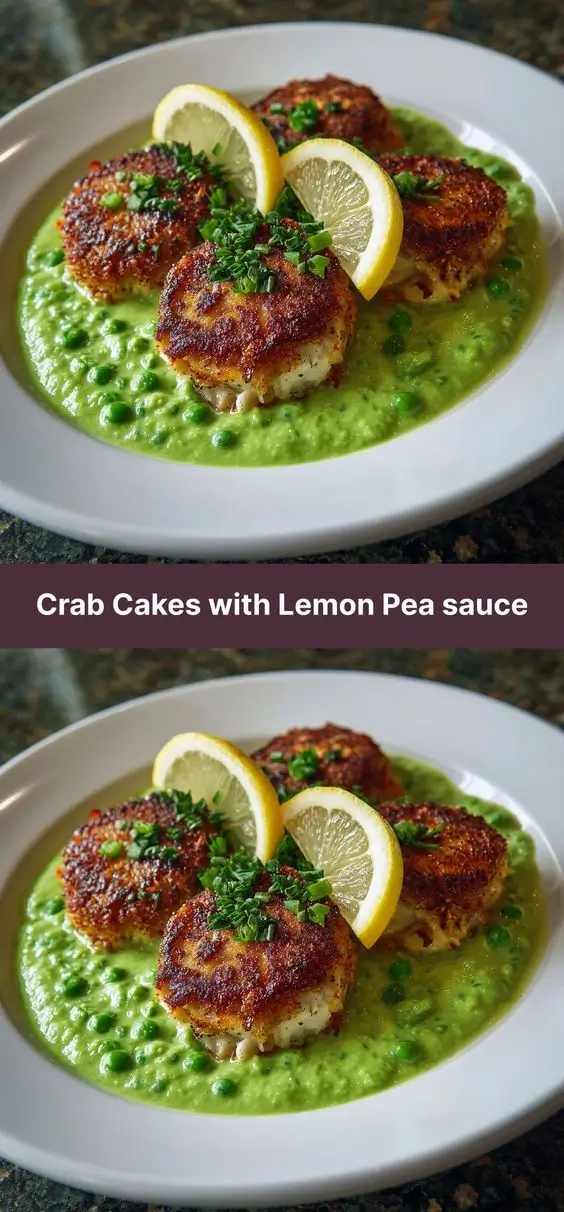Crab Cakes with Lemon Pea sauce