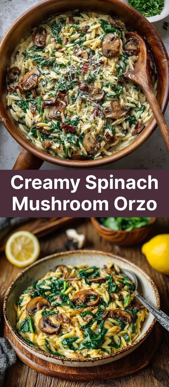 Creamy Spinach Mushroom Orzo
