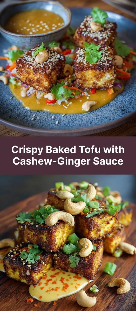 Crispy Baked Tofu with Cashew-Ginger Sauce