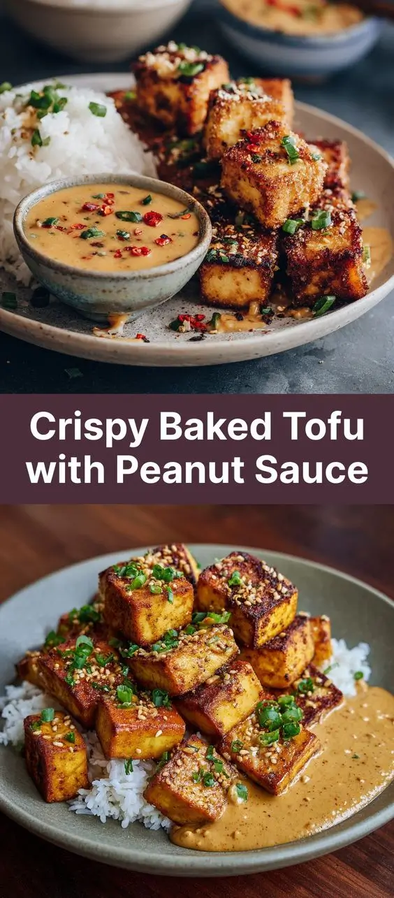 Crispy Baked Tofu with Peanut Sauce