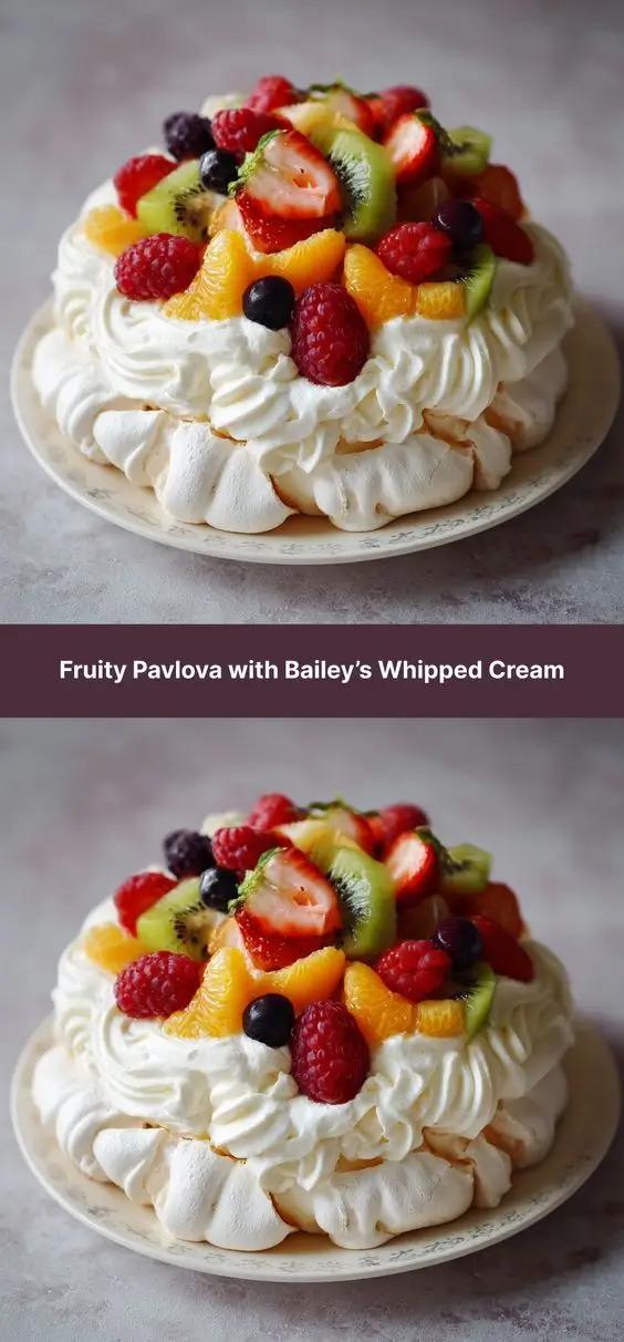 Fruity Pavlova with Bailey’s Whipped Cream
