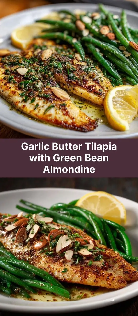 Garlic Butter Tilapia with Green Bean Almondine