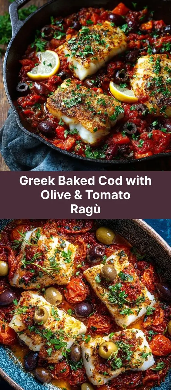 Greek Baked Cod with Olive & Tomato Ragù