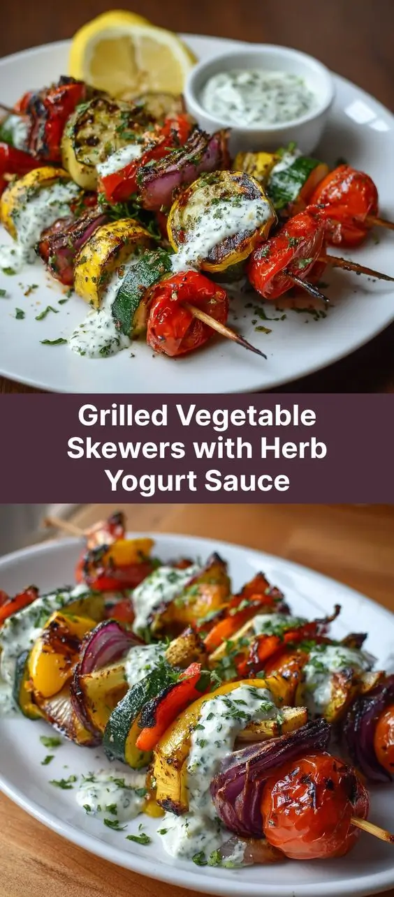 Grilled Vegetable Skewers with Herb Yogurt Sauce