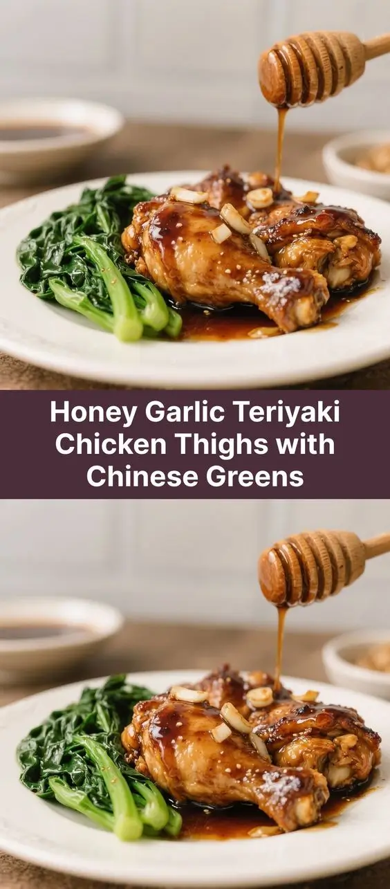 Honey Garlic Teriyaki Chicken Thighs with Chi­nese Greens