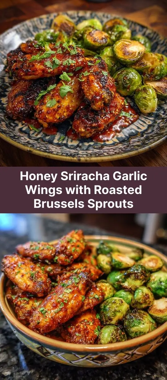 Honey Sriracha Garlic Wings with Roasted Brussels Sprouts