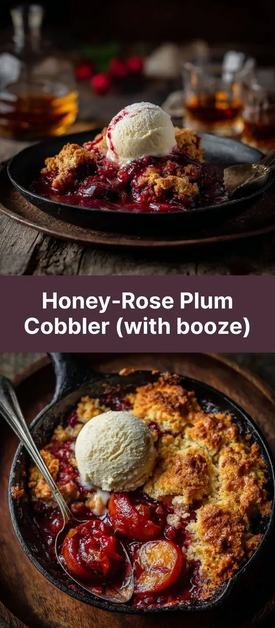 Honey‑Rose Plum Cobbler (with booze)