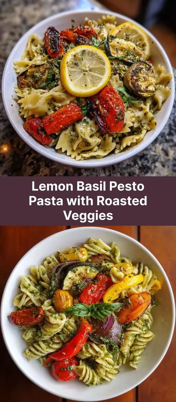 Lemon Basil Pesto Pasta with Roasted Veggies